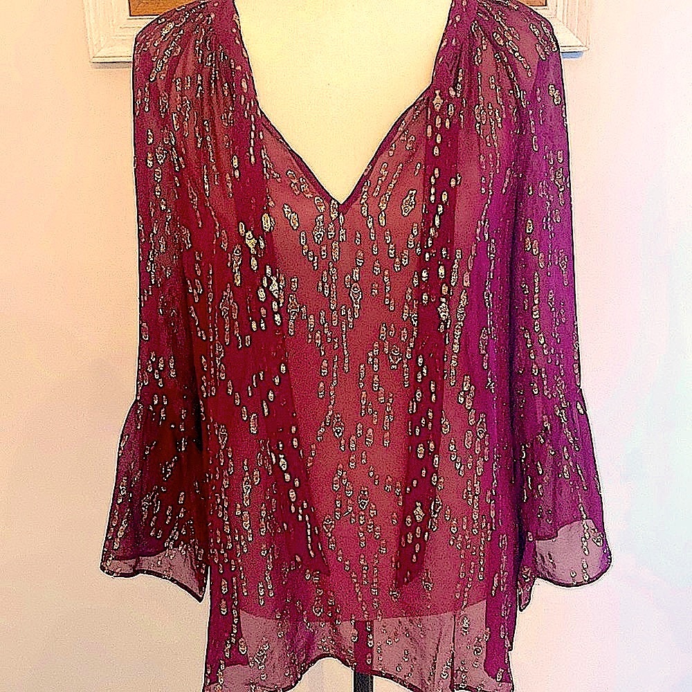 Lilly Pulitzer maroon with gold silk shirt size small